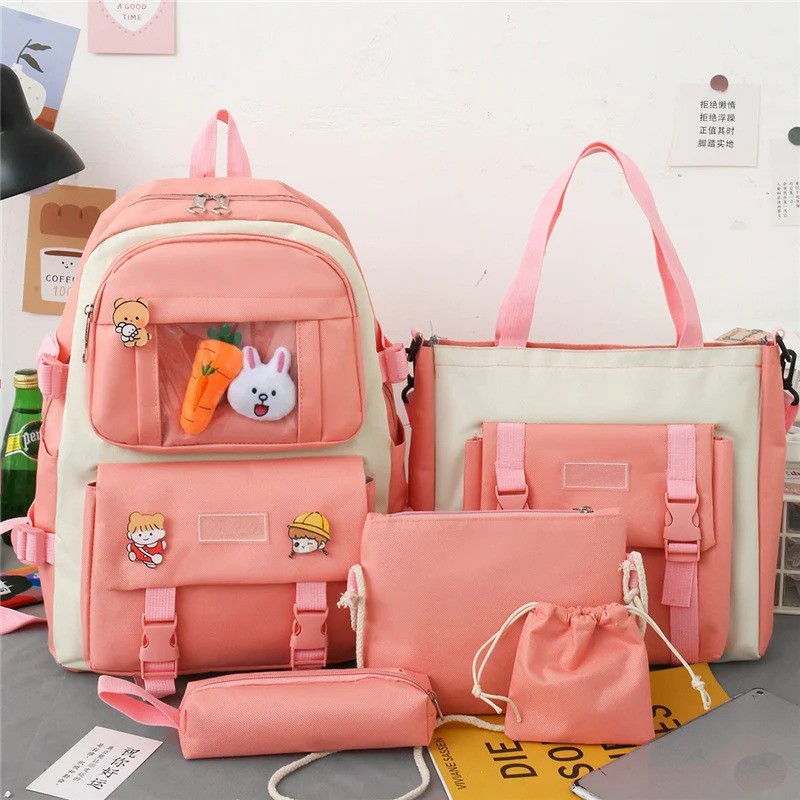 

Комплект 5 в 1 рюкзак подростковый BR-S для девочки, пенал, сумка, клатч и мешочек розово-белый 1572700513