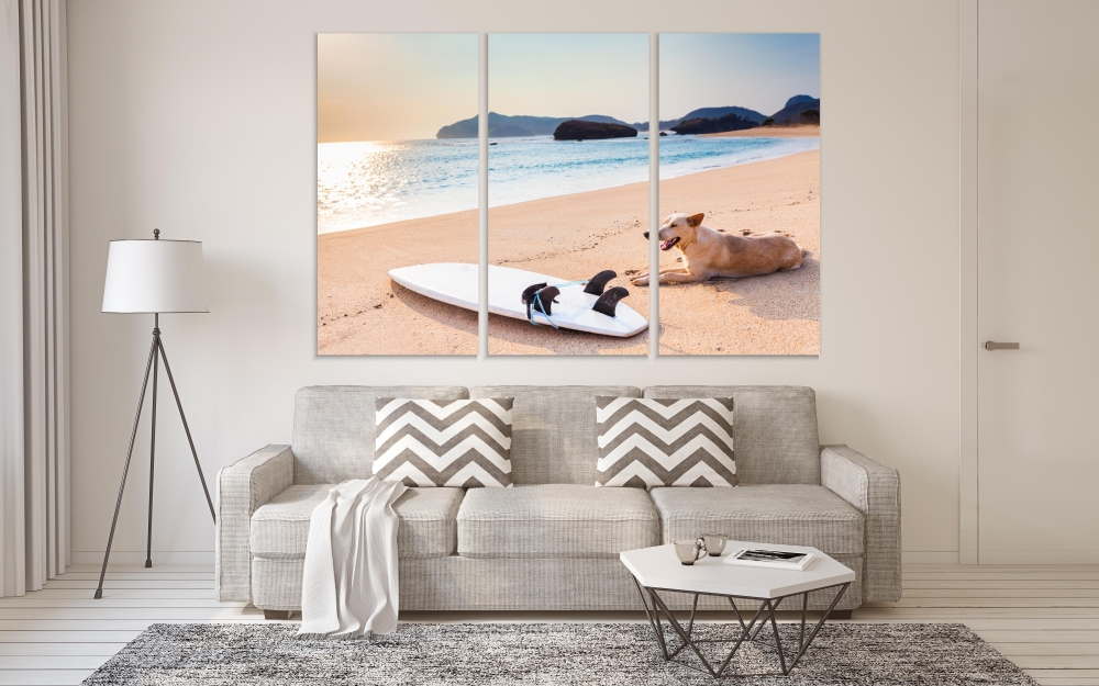 

Картина на холсте Модульные Модульная картина Dog Resting Near The Surf 3 картины 30х60 см.