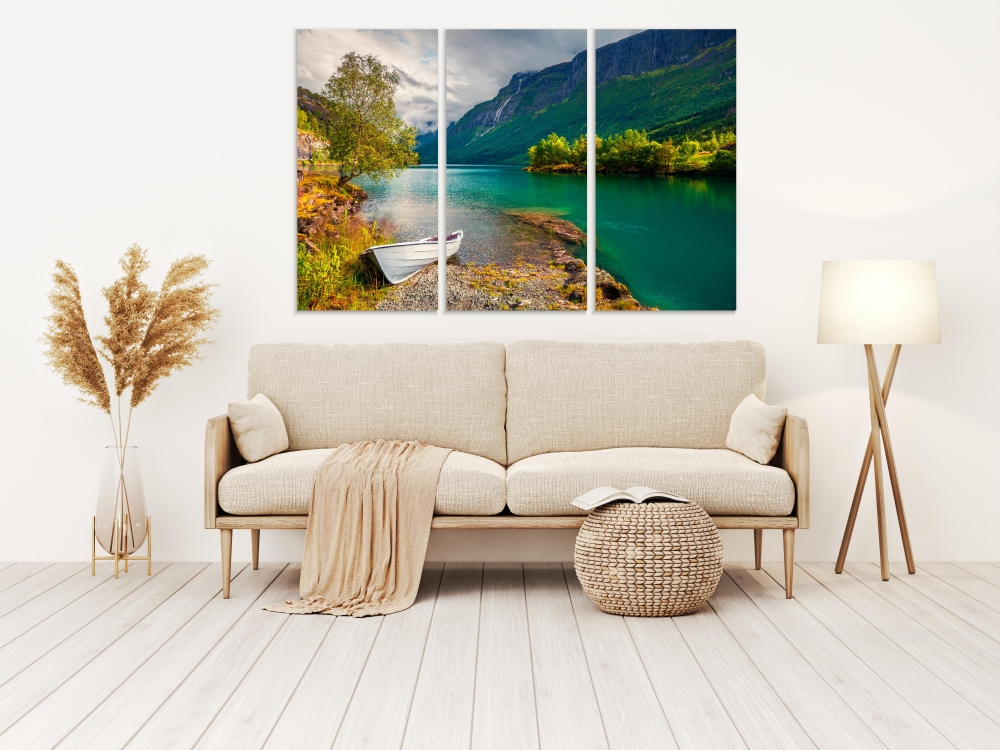 

Картина на холсте Модульные Модульная картина Lake Lovatnet 3 картины 25х50 см.