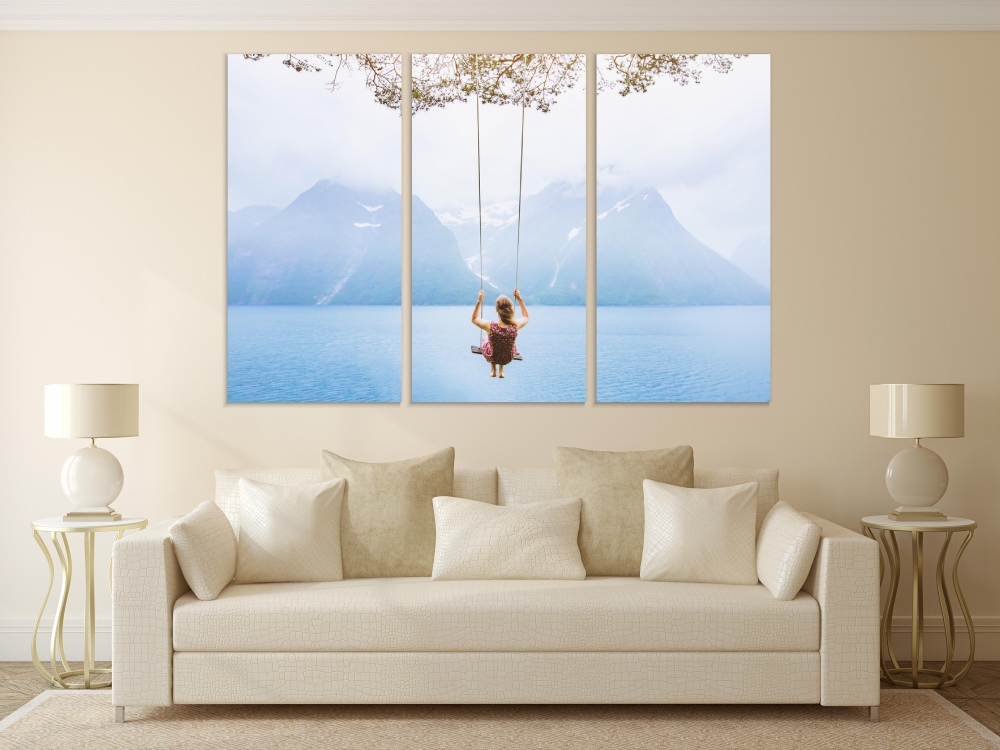 

Картина на холсте Модульные Модульная картина Swing With Mountain View 3 картины 40х80 см.