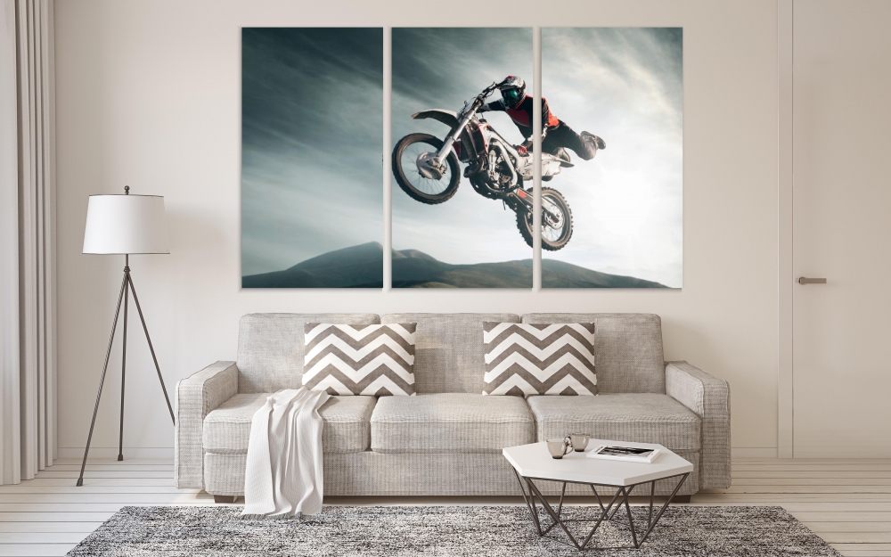 

Картина на холсте Модульные Модульная картина Moto Freestyle 3 картины 70х140 см.