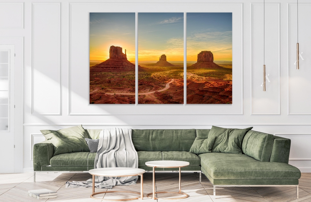 

Картина на холсте Модульные Модульная картина Sunrise In Monument Valley 3 картины 25х50 см.