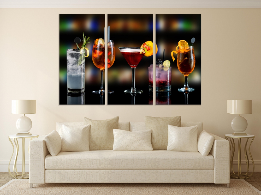 

Картина на холсте Модульные Модульная картина Multicolored cocktails 3 картины 70х140 см.