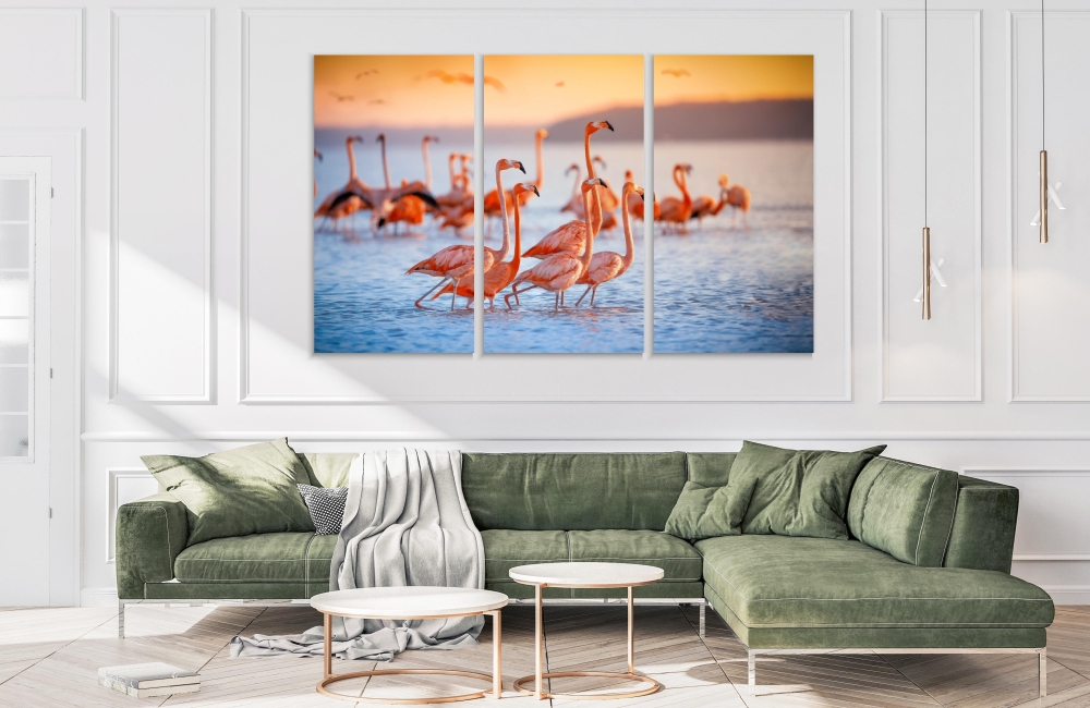 

Картина на холсте Модульные Модульная картина Flock Of Pink Flamingos 3 картины 60х120 см.