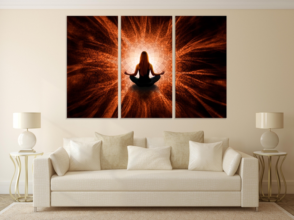 

Картина на холсте Модульные Модульная картина Woman In Meditation With Mandala 3 картины 25х50 см.