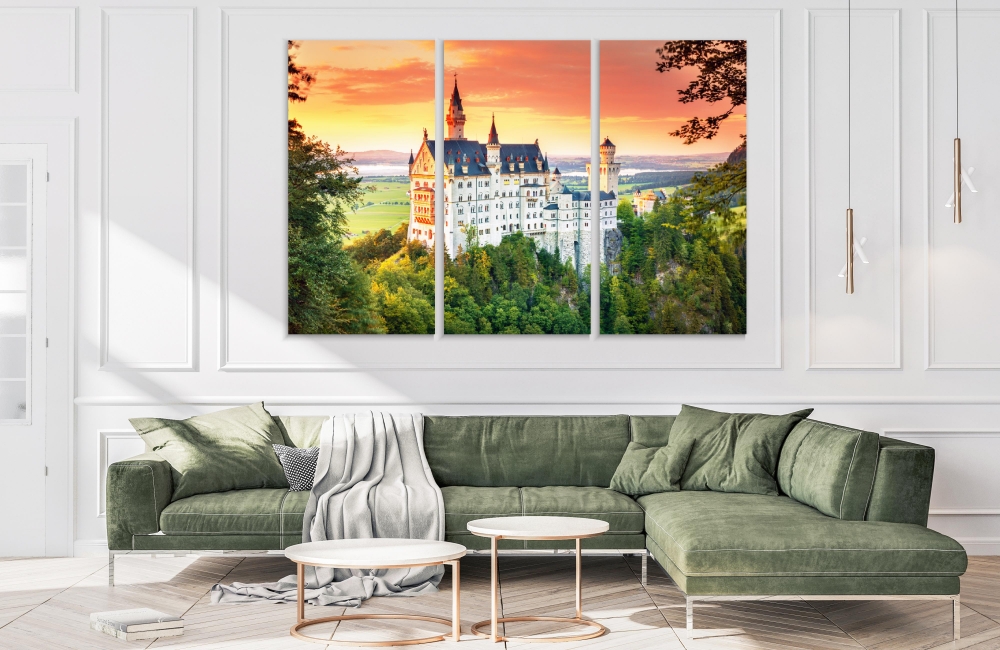 

Картина на холсте Модульные Модульная картина Neuschwanstein Summer Landscape 3 картины 25х50 см.