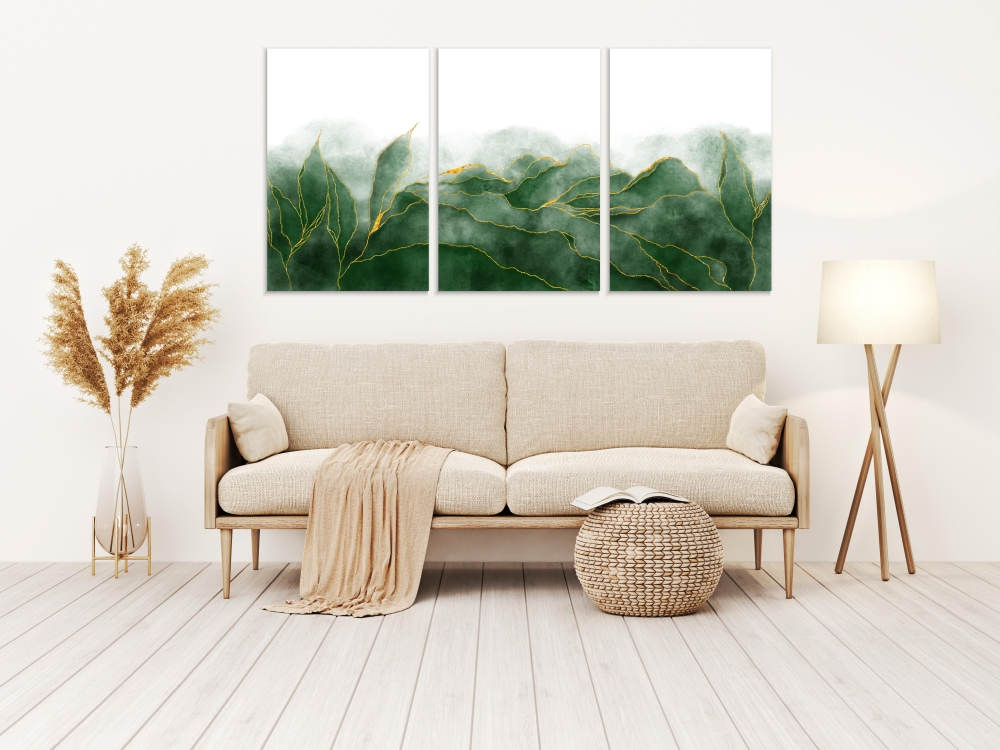 

Картина на холсте Модульные Модульная картина Green Colors And Gold Veins 3 картины 30х60 см.
