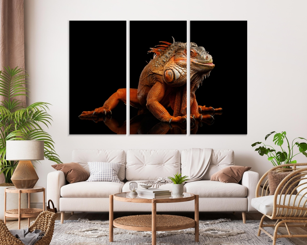 

Картина на холсте Модульные Модульная картина Orange Iguana 3 картины 40х80 см.