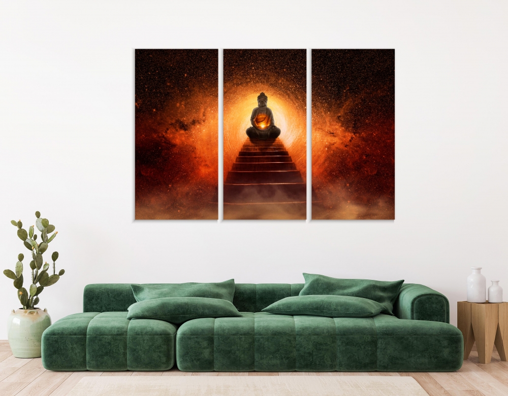 

Картина на холсте Модульные Модульная картина Buddha At The End Of The Stairs 3 картины 60х120 см.