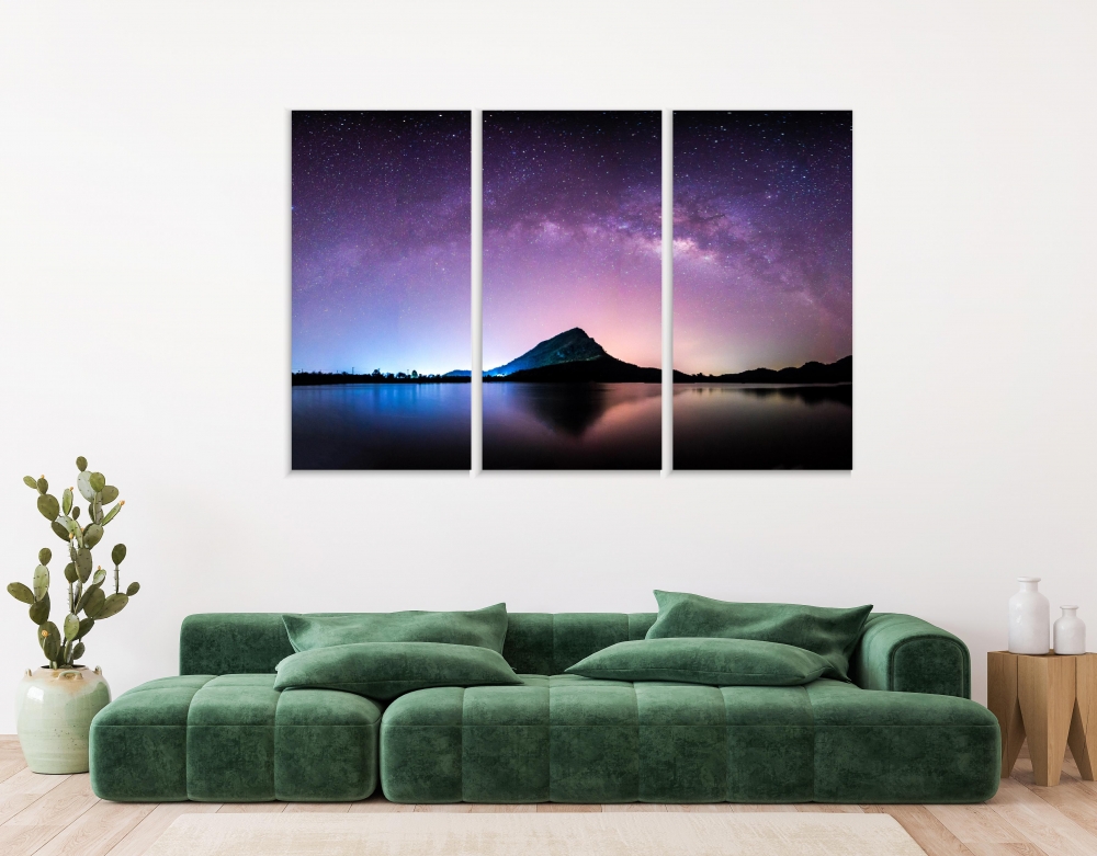 

Картина на холсте Модульные Модульная картина Night Mountain And Milkyway 3 картины 25х50 см.