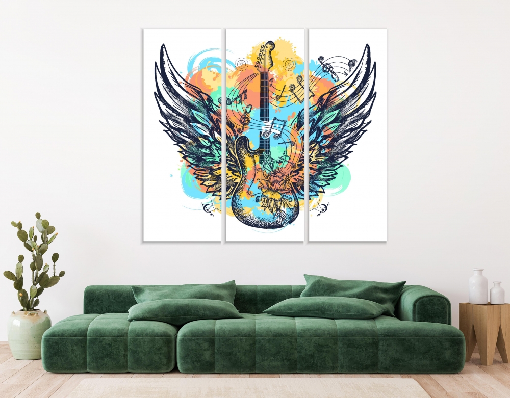 

Картина на холсте Модульные Модульная картина Guitar With Wings 3 картины 40х80 см.