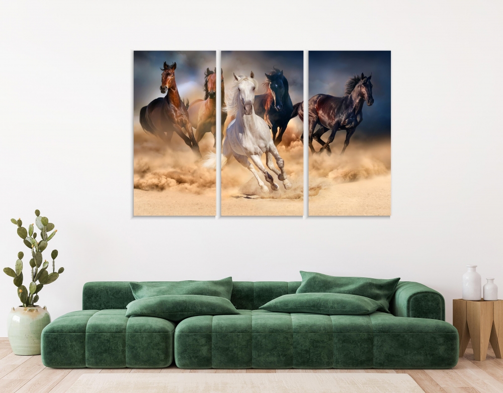 

Картина на холсте Модульные Модульная картина Herd Of Horses 3 картины 25х50 см.