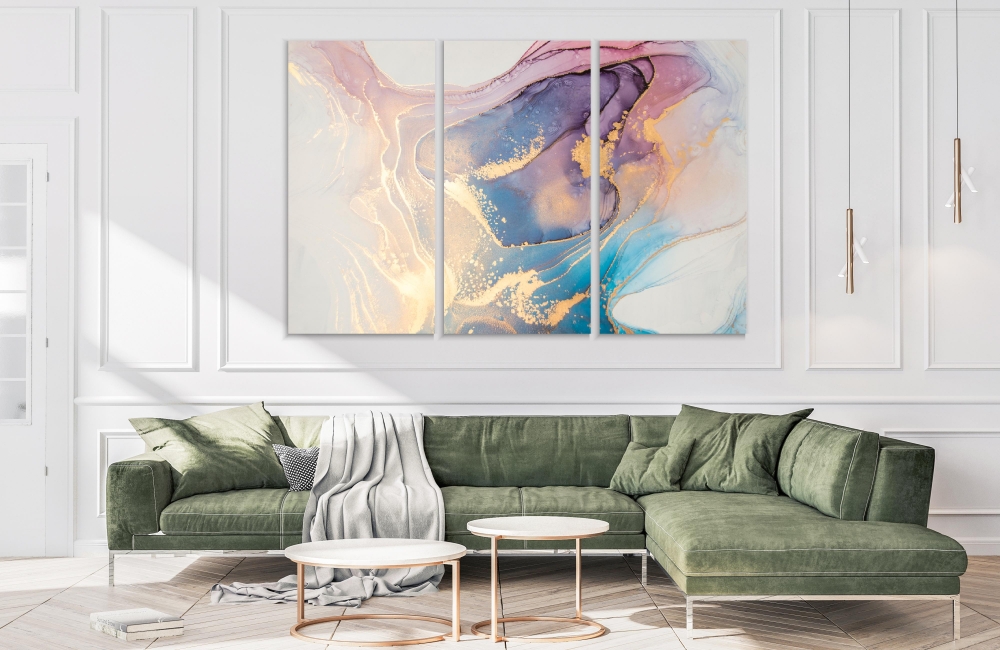 

Картина на холсте Модульные Модульная картина Glowing Gold Veins 3 картины 25х50 см.