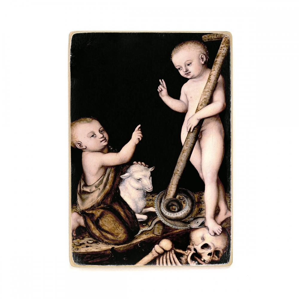 

Деревянный постер Искусство Lucas Cranach - Adoration of The Child Jesus by St John the Baptist А2