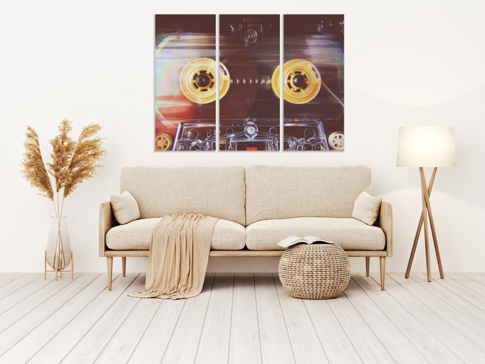 

Картина на холсте Модульные Модульная картина Audio Cassettes For Recorder 80s 90s 70s 3 картины 70х140 см.