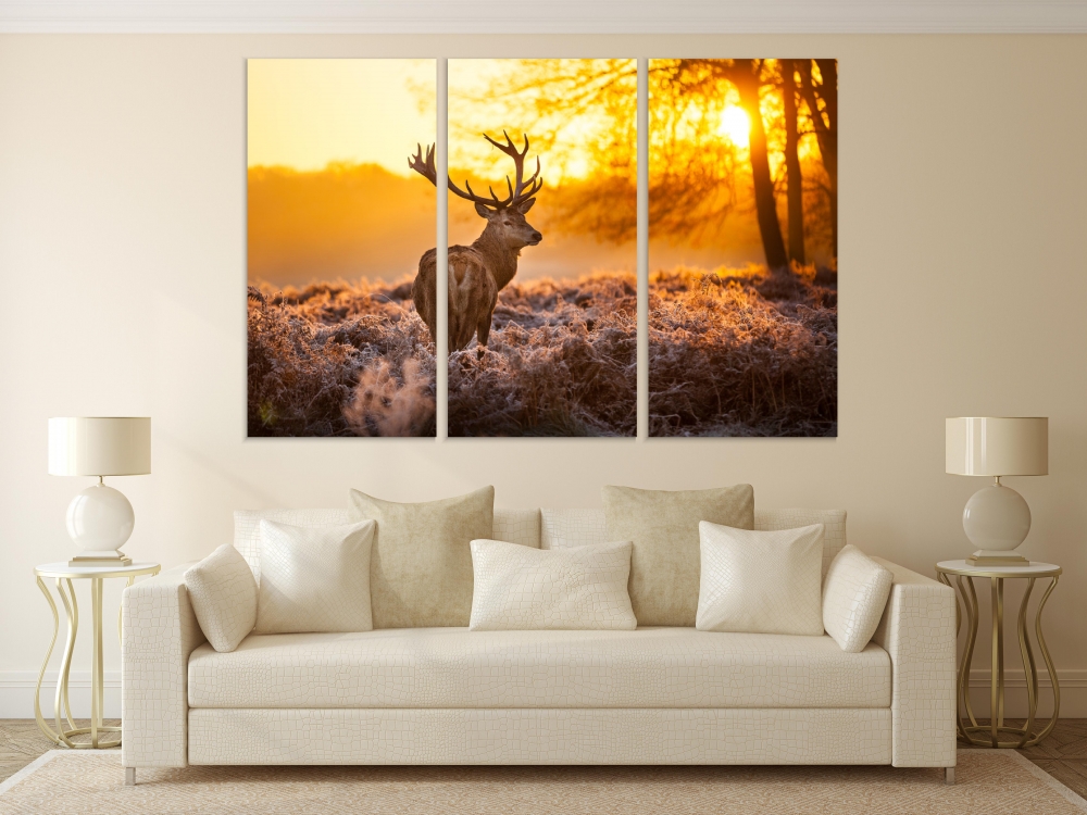 

Картина на холсте Модульные Модульная картина Deer In The Forest 3 картины 25х50 см.