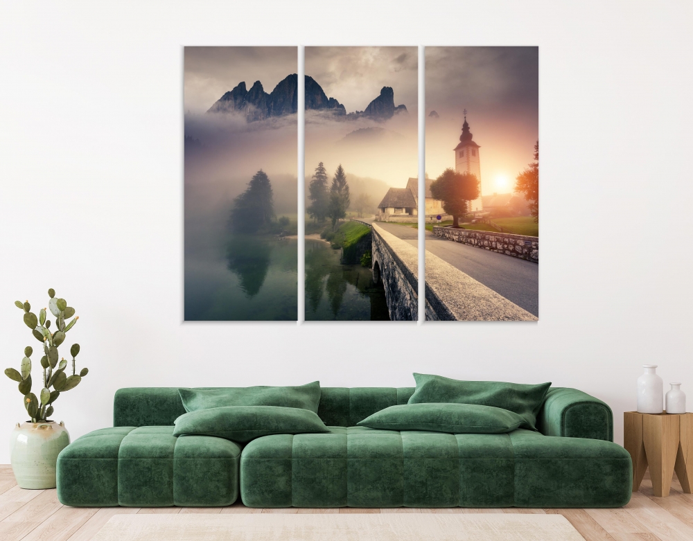 

Картина на холсте Модульные Модульная картина Foggy Morning 3 картины 40х80 см.