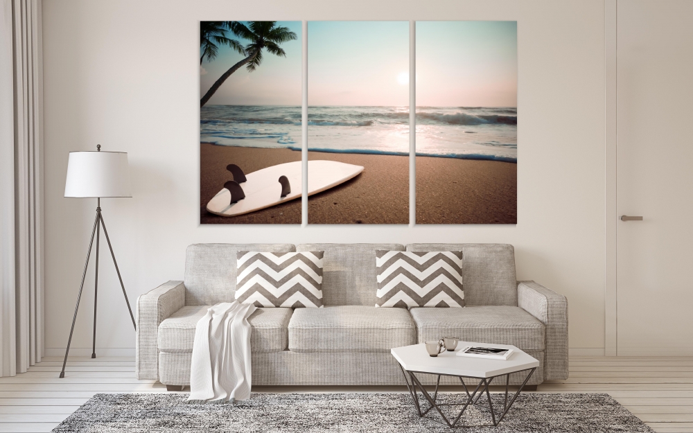 

Картина на холсте Модульные Модульная картина Surfboard Near The Ocean 3 картины 70х140 см.