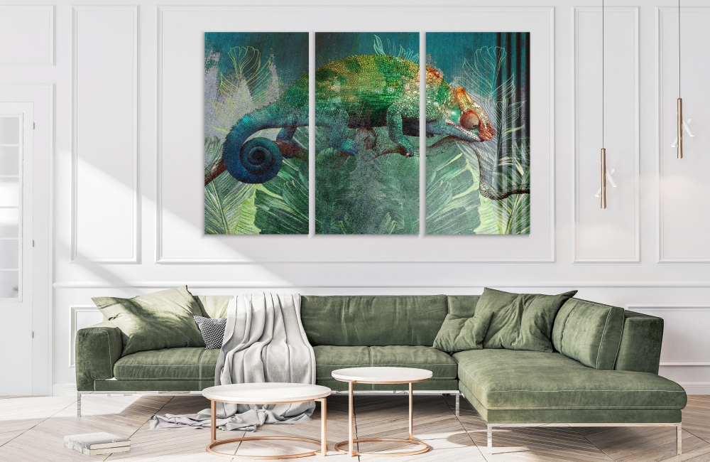 

Картина на холсте Модульные Модульная картина Tropical Plants With Chameleon 3 картины 25х50 см.