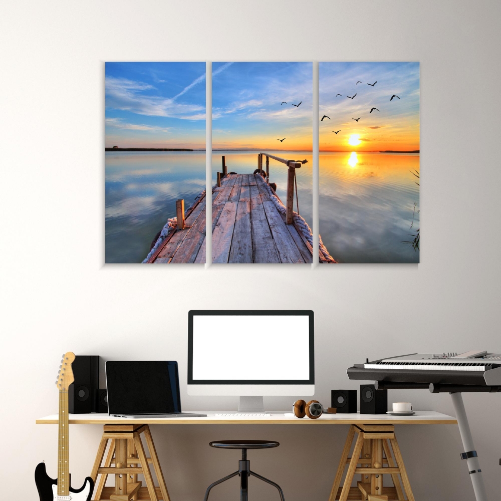 

Картина на холсте Модульные Модульная картина Flock Of Birds Over The Lake 3 картины 25х50 см.