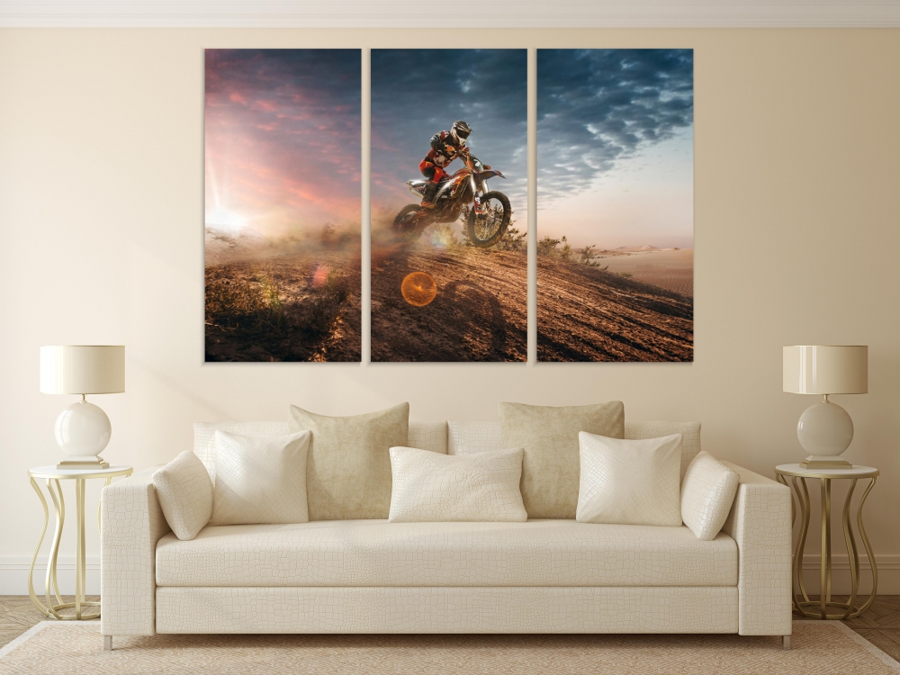 

Картина на холсте Модульные Модульная картина Motocross Sport 3 картины 30х60 см.