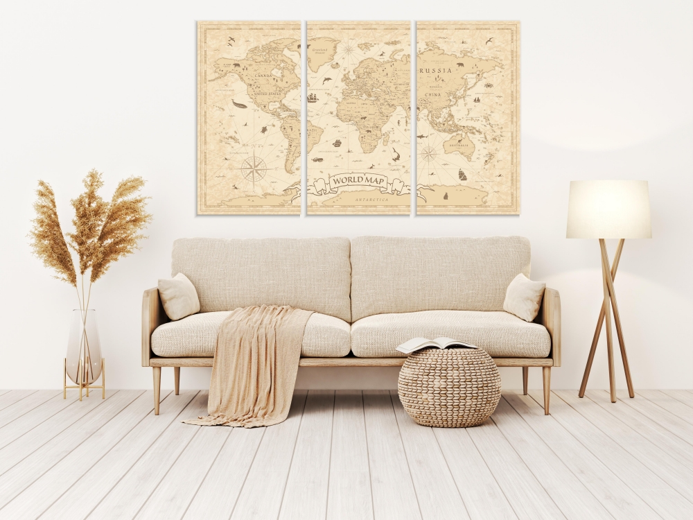 

Картина на холсте Модульные Модульная картина Vintage Map Of The World 3 картины 30х60 см.
