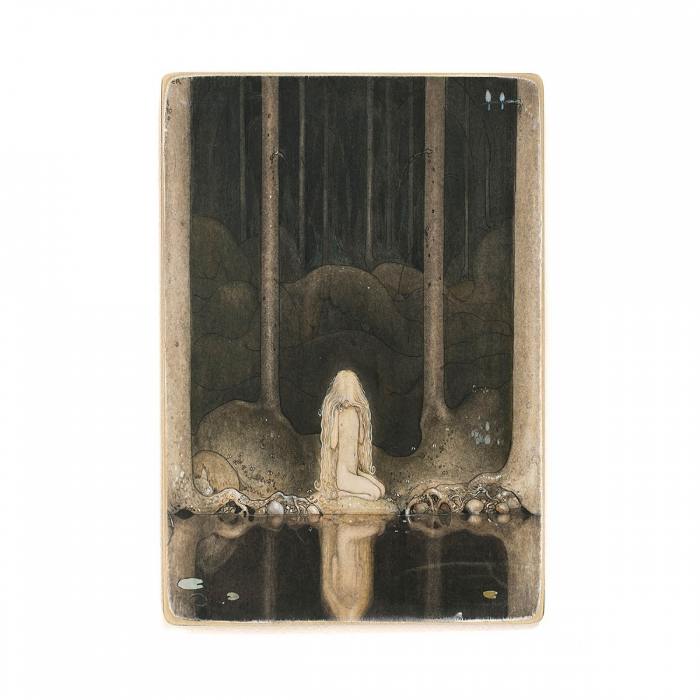 

Деревянный постер Искусство John Bauer - Princess Tuvstarr gazing down into the dark waters of the forest tarn А2