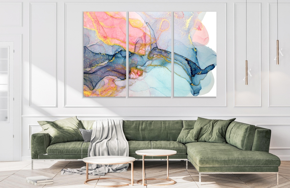 

Картина на холсте Модульные Модульная картина Pink Blue And Gold Paint Stains Illustration 3 картины 30х60 см.
