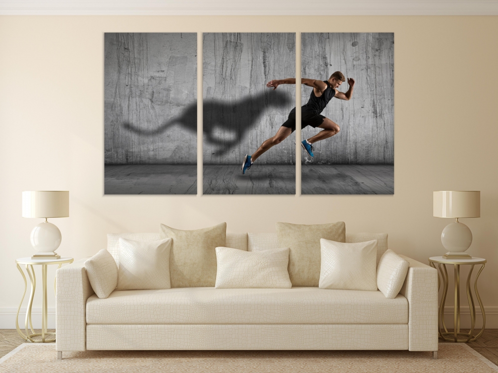 

Картина на холсте Модульные Модульная картина Strong Athletic Man Sprinter 3 картины 60х120 см.