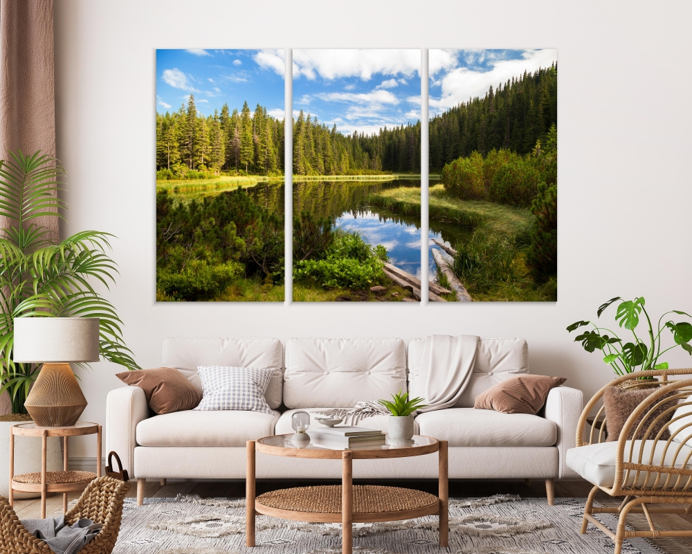 

Картина на холсте Модульные Модульная картина Beautiful Mountain Lake 3 картины 25х50 см.