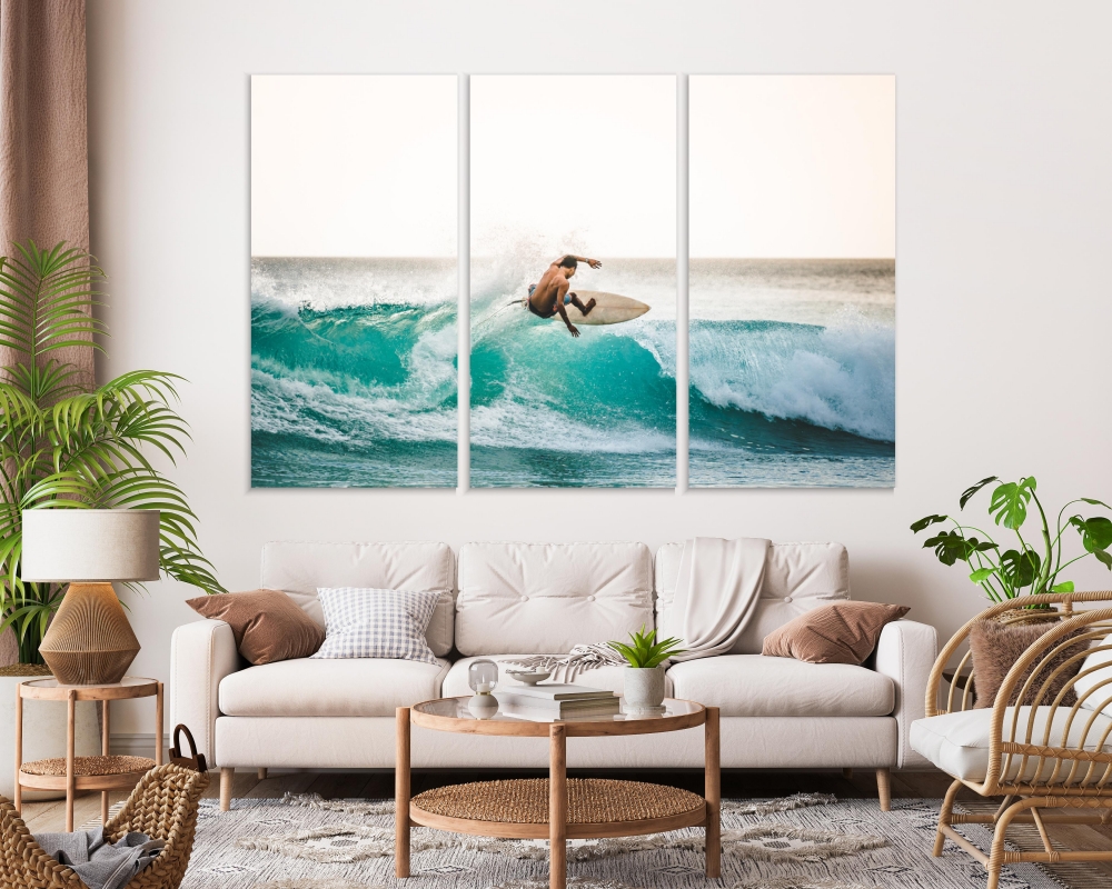 

Картина на холсте Модульные Модульная картина Man Catching Waves In Ocean 3 картины 40х80 см.