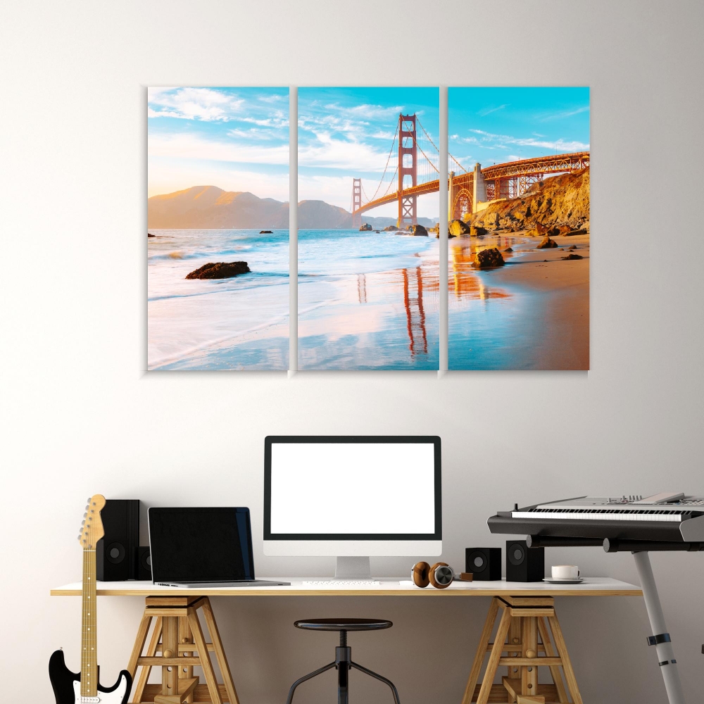 

Картина на холсте Модульные Модульная картина Golden Gate Bridge. San Francisco, California, USA 3 картины 25х50 см.