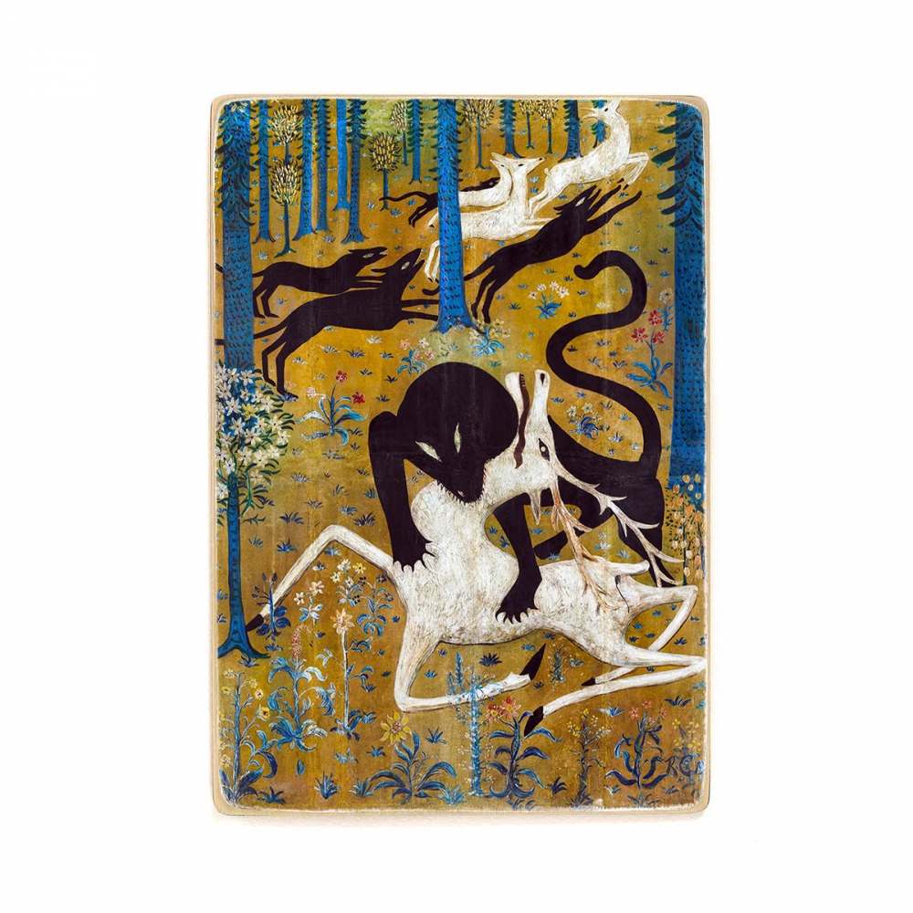 

Деревянный постер Искусство Robert Winthrop Chanler - Leopard and Deer (1912) А2