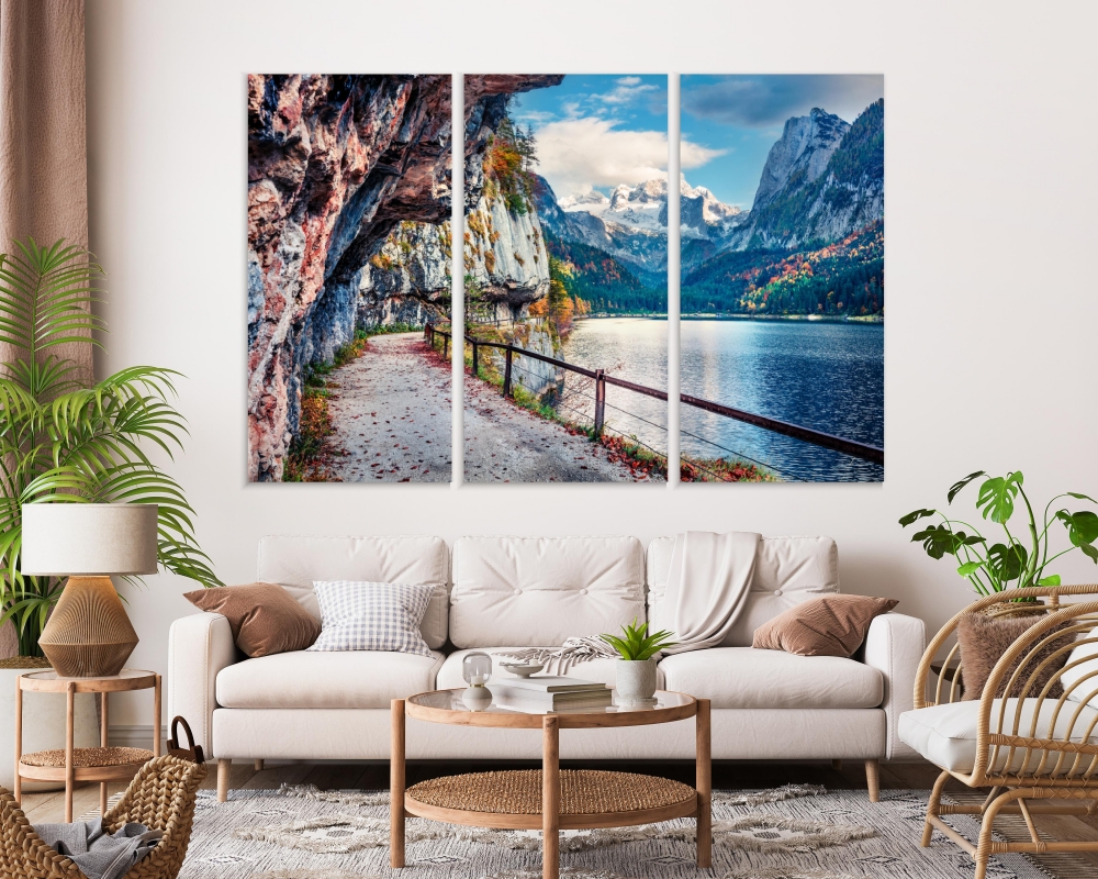 

Картина на холсте Модульные Модульная картина Ледник Дахштайн. Живописный утренний вид на австрийские Альпы, Верхнюю Австрию, 3 картины 25х50 см.