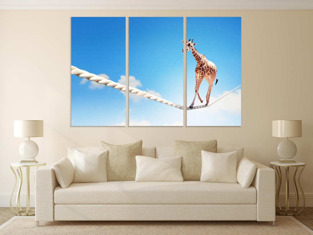

Картина на холсте Модульные Модульная картина Giraffe Walking The Rope 3 картины 40х80 см.