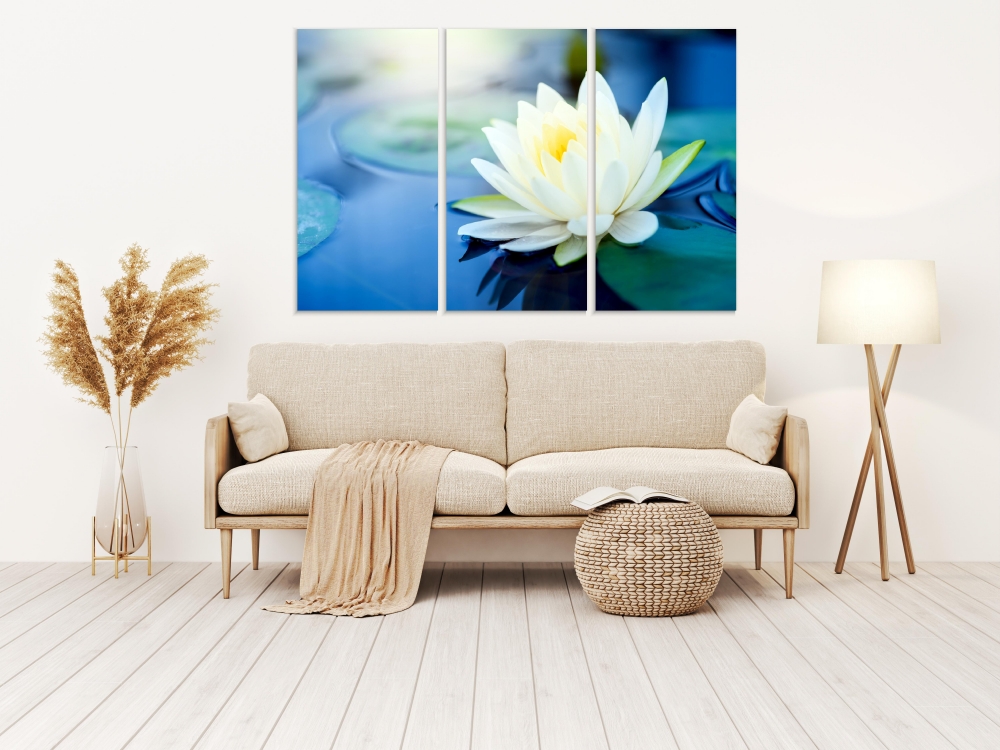 

Картина на холсте Модульные Модульная картина White Lotus Flower 3 картины 45х90 см.