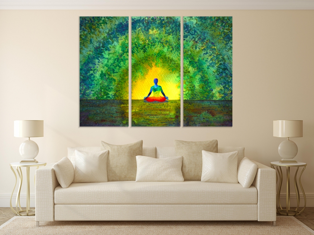 

Картина на холсте Модульные Модульная картина Green Human Chakra 3 картины 25х50 см.