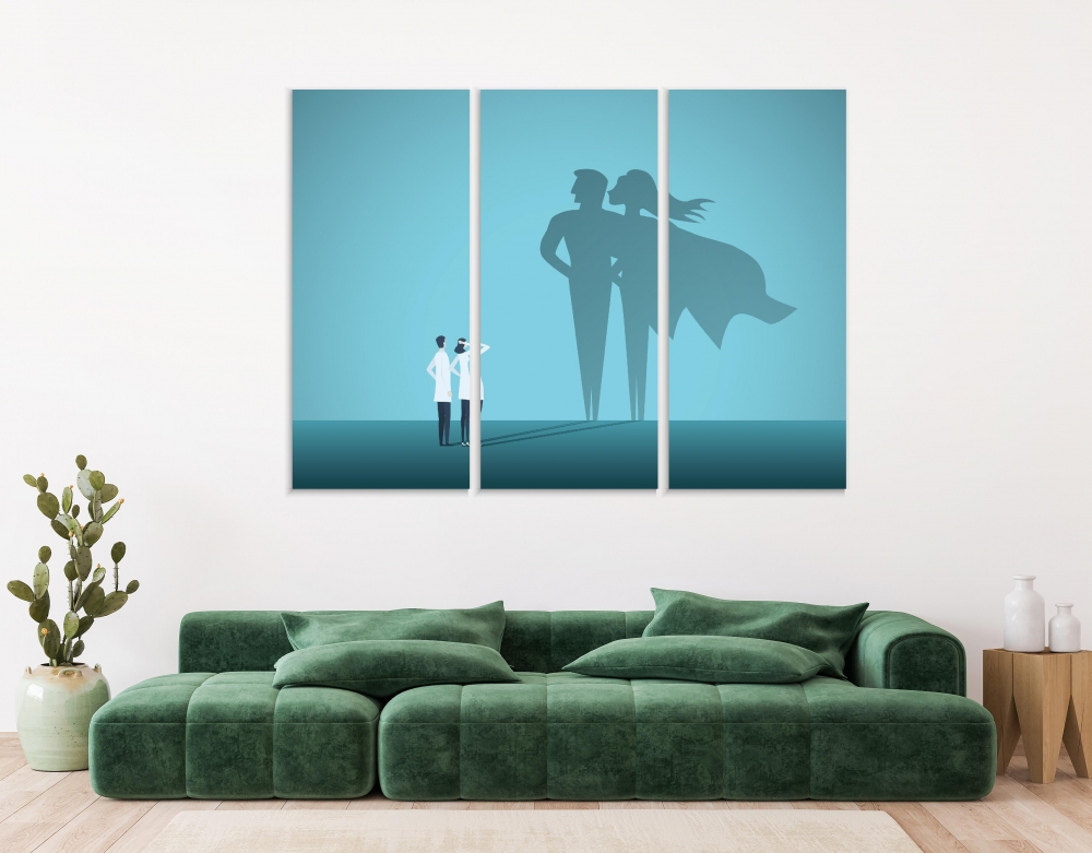 

Картина на холсте Модульные Модульная картина Doctors Looking At Superhero Shadow 3 картины 60х120 см.