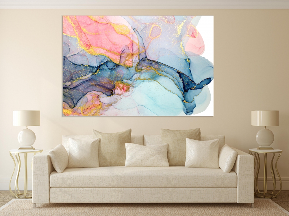 

Картина на холсте Абстракция Pink Blue And Gold Paint Stains Illustration 50х65 см.
