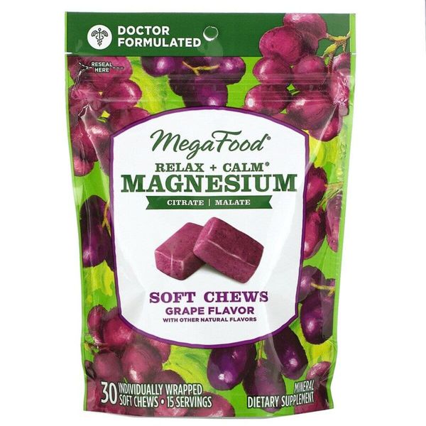 

Успокаивающий магний Relax + Calm Magnesium Soft Chews MegaFood виноград 30 жевательных конфет (MF040)