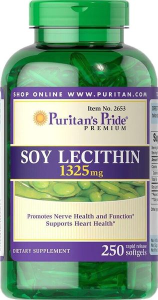 

Лецитин із сої Soy Lecithin Puritan's Pride 1325 мг 250 гелевих капсул (PP166)