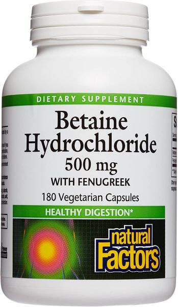 

Бетаин гидрохлорид и пажитник Betaine Hydrochloride + Fenugreek Natural Factors 500 мг 180 капсул (NFA026)