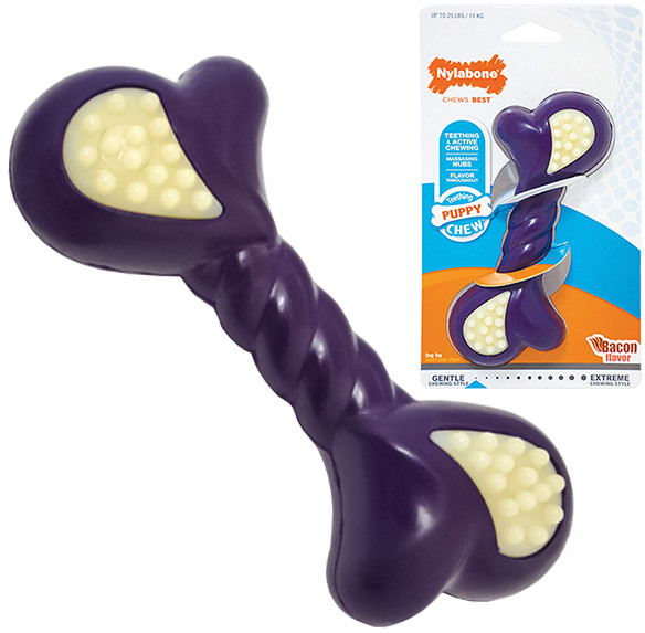 

Жувальна іграшка для цуценят зі смаком бекону Nylabone Puppy Chew Double Action (16x6,5x4 см)