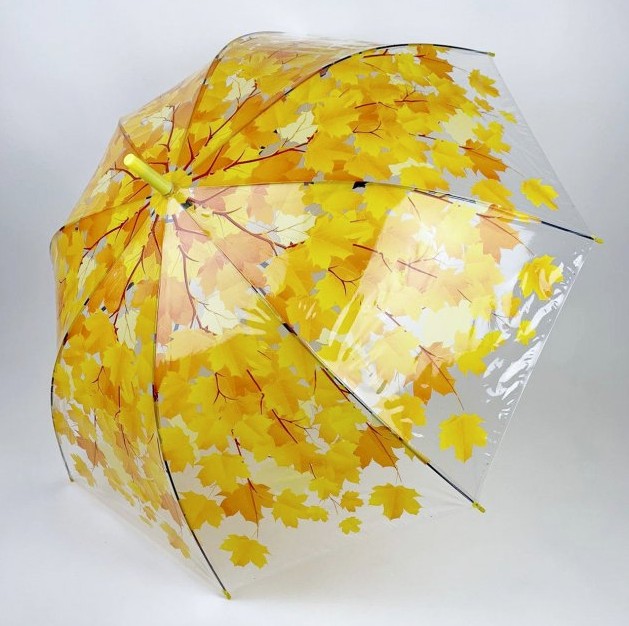 

Прозрачный зонт-трость c куполом грибком и кленовыми листьями Mario umbrellas, желтый