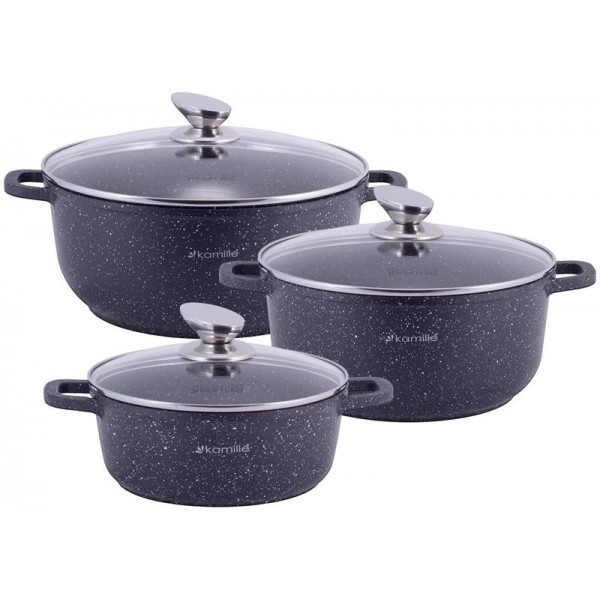 

Набор 3 кастрюли Kamille Landes Black 2.3л, 4.5л, 6.5л, с двумя прихватками