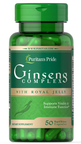 

Комплекс женьшеня с маточным молочком Ginseng Complex with Royal Jelly Puritan's Pride 1000 мг 50 капсул (PP410)