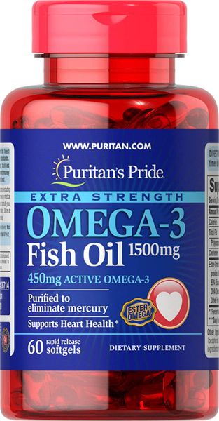 

Омега-3 рыбий жир Extra Strength Omega-3 Fish Oil Puritan's Pride 1500 мг 60 капсул (PP402)