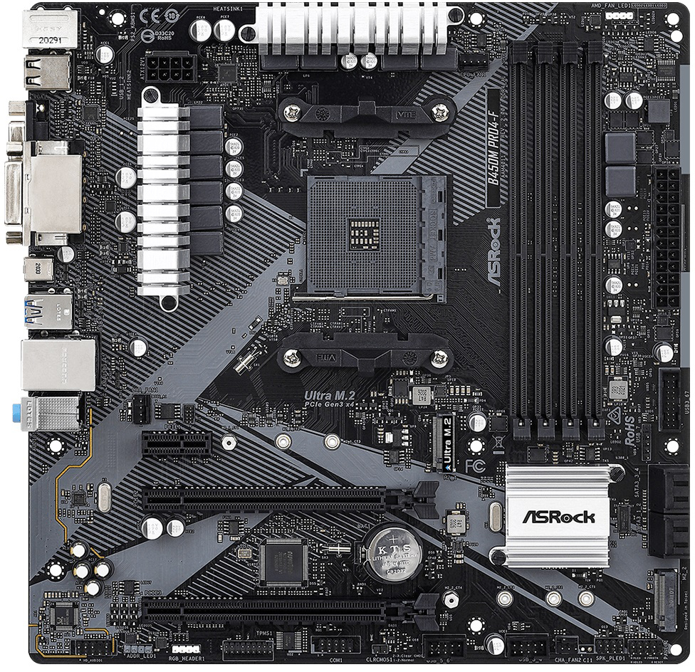 

Материнская плата ASRock B450M Pro4-F R2.0 (sAM4, AMD B450, PCI-Ex16)