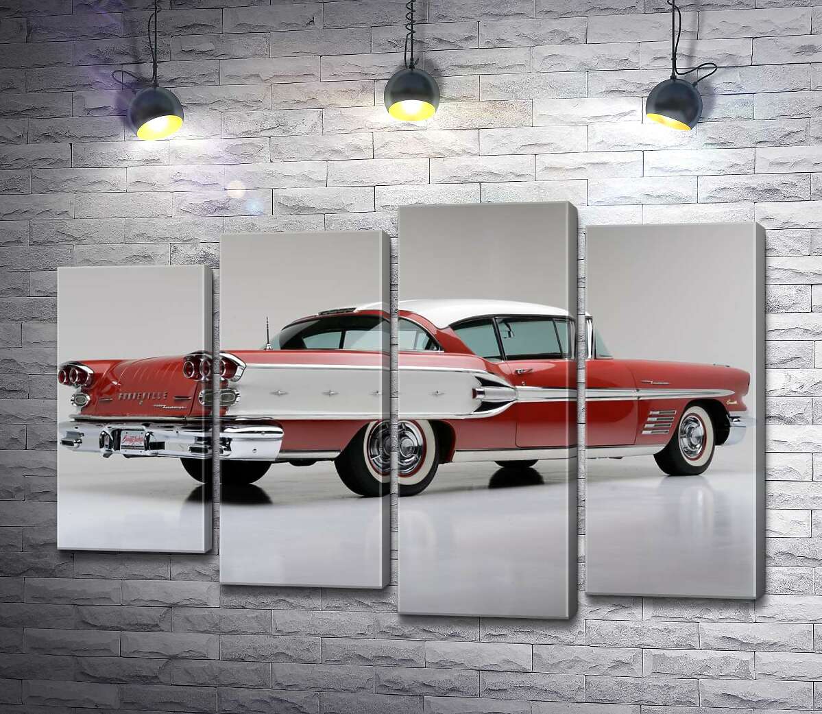 

Модульная картина ArtPoster Вишнево-белый автомобиль Pontiac Bonneville 1958 года 80x54 см Модуль №21