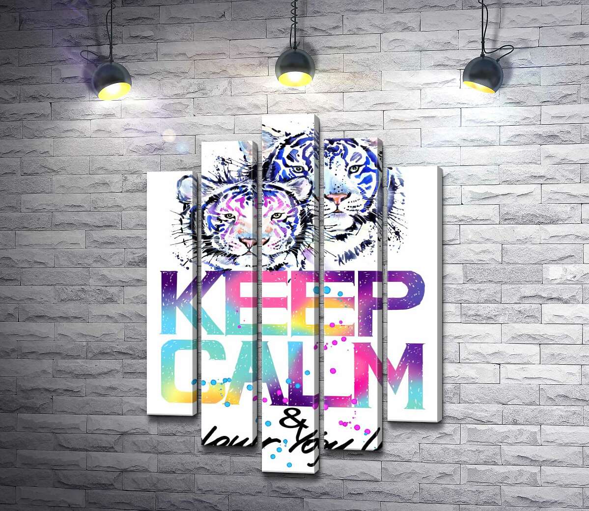 

Модульная картина ArtPoster Белые тигры под надписью "keep calm and colour your life" 130x192 см Модуль №26